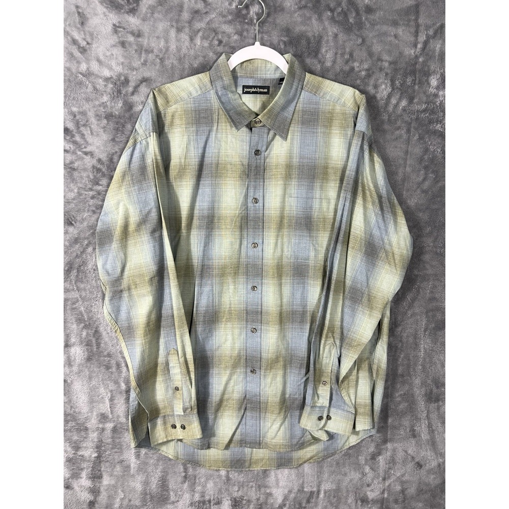Joseph & Lyman Mens XL Plaid Button Down Shirt Blue Green Cotton Long Sleeve